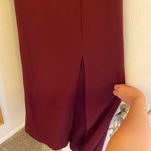 Burgundy off the shoulder dress w/slit - Picture 2 of 6
